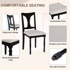Ensemble table de salle à manger extensible 7 pièces avec 6 chaises rembourrées, rallonge amovible, table de 152 à 198 cm