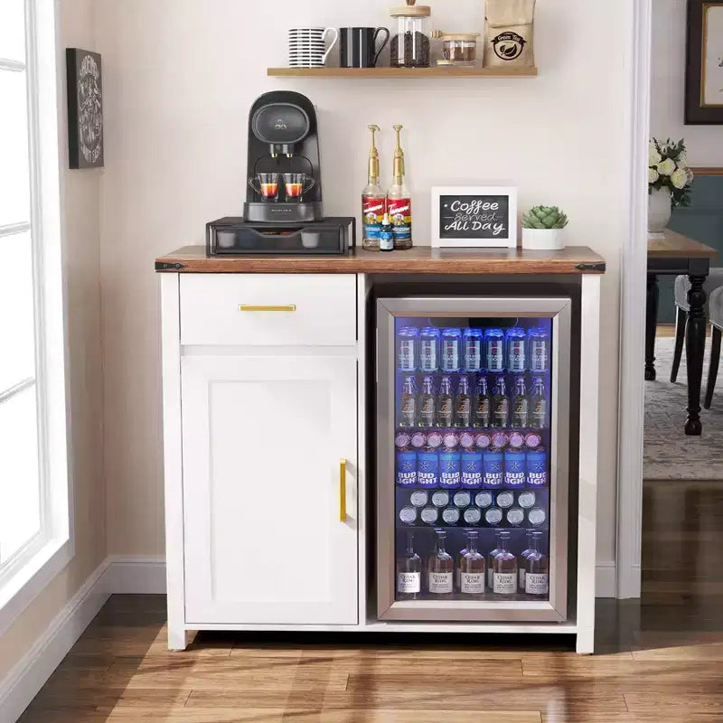 GDLF Bar à café avec espace pour mini-réfrigérateur, support de meuble pour mini-réfrigérateur, armoire à liqueur pour dortoir, cuisine ou bureau, plateau de table 39,4 L x 20,9 P, blanc