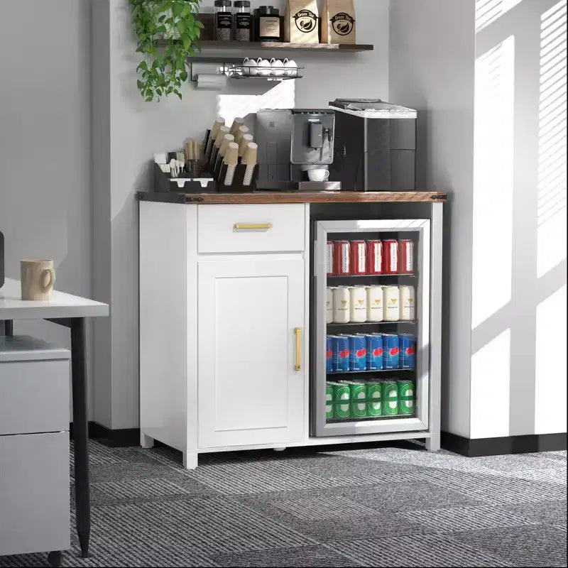 GDLF Bar à café avec espace pour mini-réfrigérateur, support de meuble pour mini-réfrigérateur, armoire à liqueur pour dortoir, cuisine ou bureau, plateau de table 39,4 L x 20,9 P, blanc