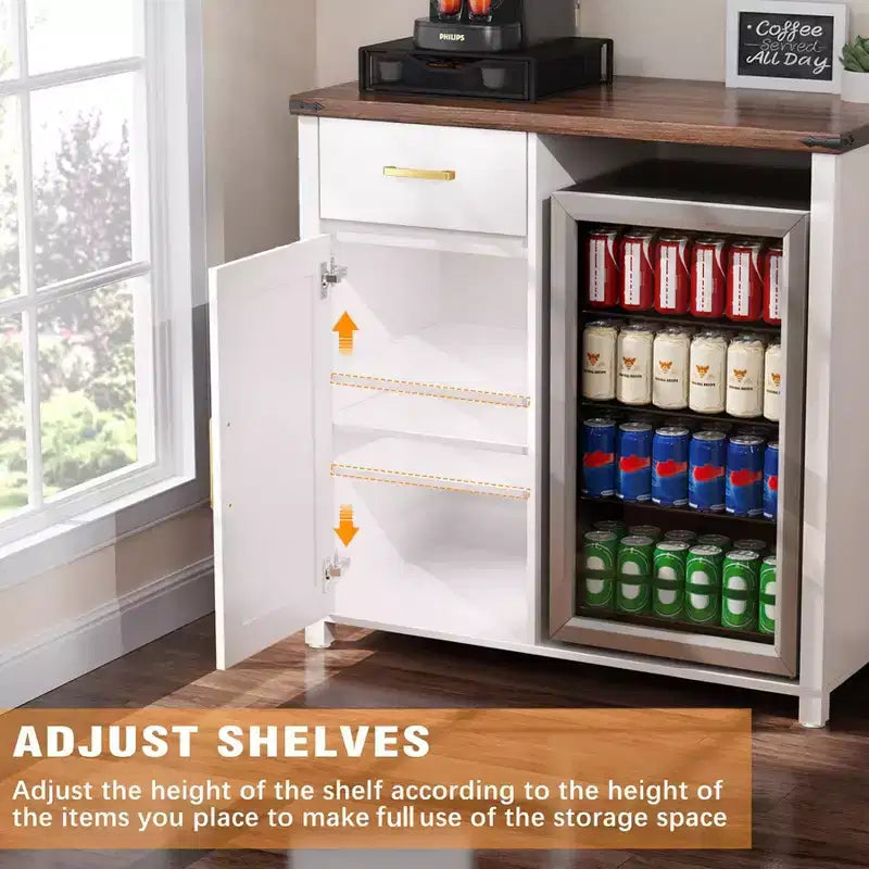 GDLF Bar à café avec espace pour mini-réfrigérateur, support de meuble pour mini-réfrigérateur, armoire à liqueur pour dortoir, cuisine ou bureau, plateau de table 39,4 L x 20,9 P, blanc