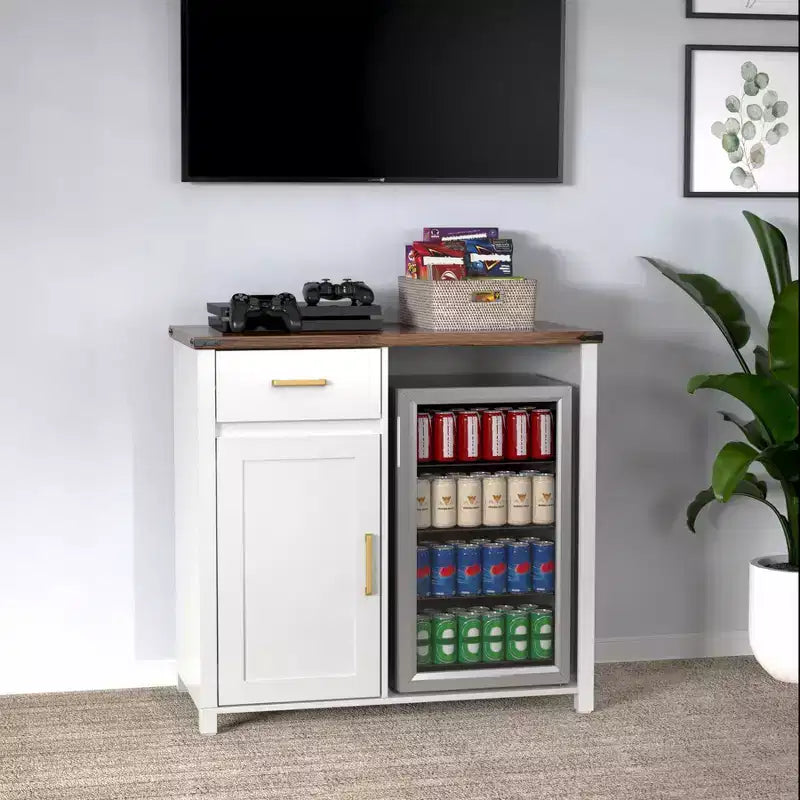 GDLF Bar à café avec espace pour mini-réfrigérateur, support de meuble pour mini-réfrigérateur, armoire à liqueur pour dortoir, cuisine ou bureau, plateau de table 39,4 L x 20,9 P, blanc