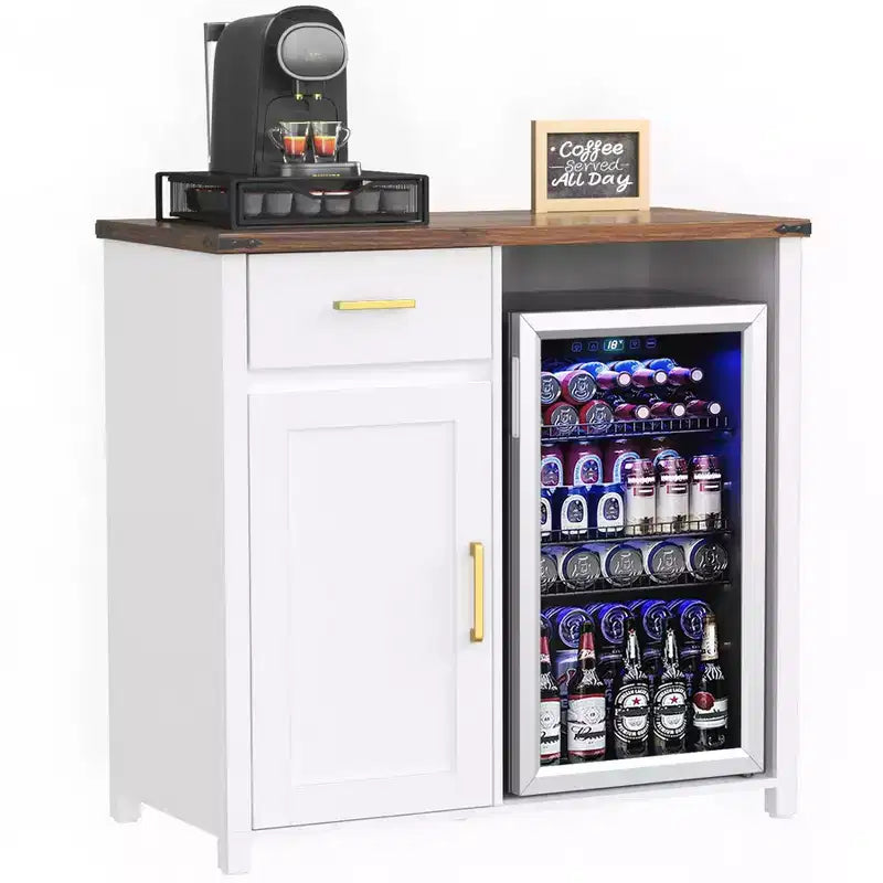 GDLF Bar à café avec espace pour mini-réfrigérateur, support de meuble pour mini-réfrigérateur, armoire à liqueur pour dortoir, cuisine ou bureau, plateau de table 39,4 L x 20,9 P, blanc