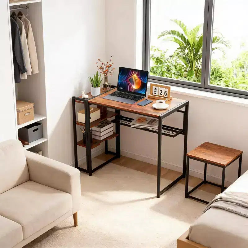 Bureau pliant de 89 cm avec étagère de rangement pour chambre et bureau à domicile