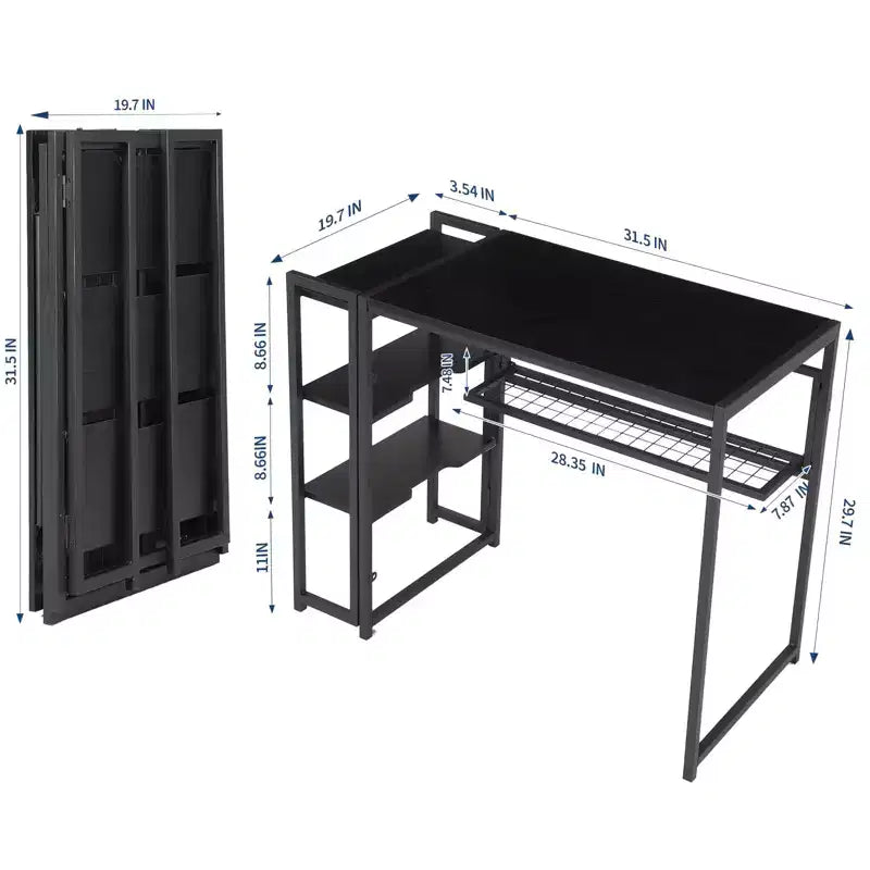 Bureau pliant de 89 cm avec étagère de rangement pour chambre et bureau à domicile