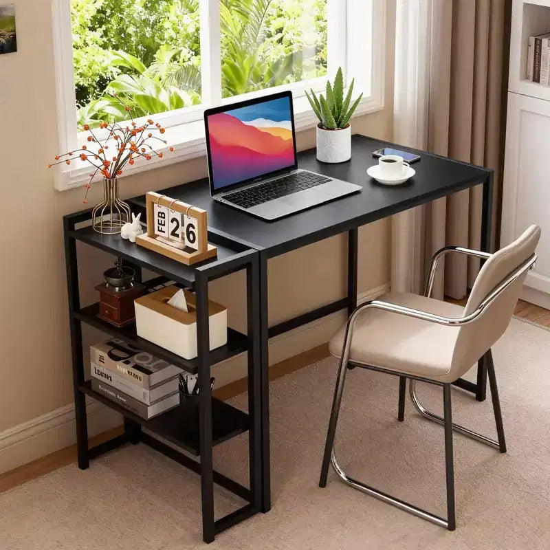 Bureau pliant de 89 cm avec étagère de rangement pour chambre et bureau à domicile