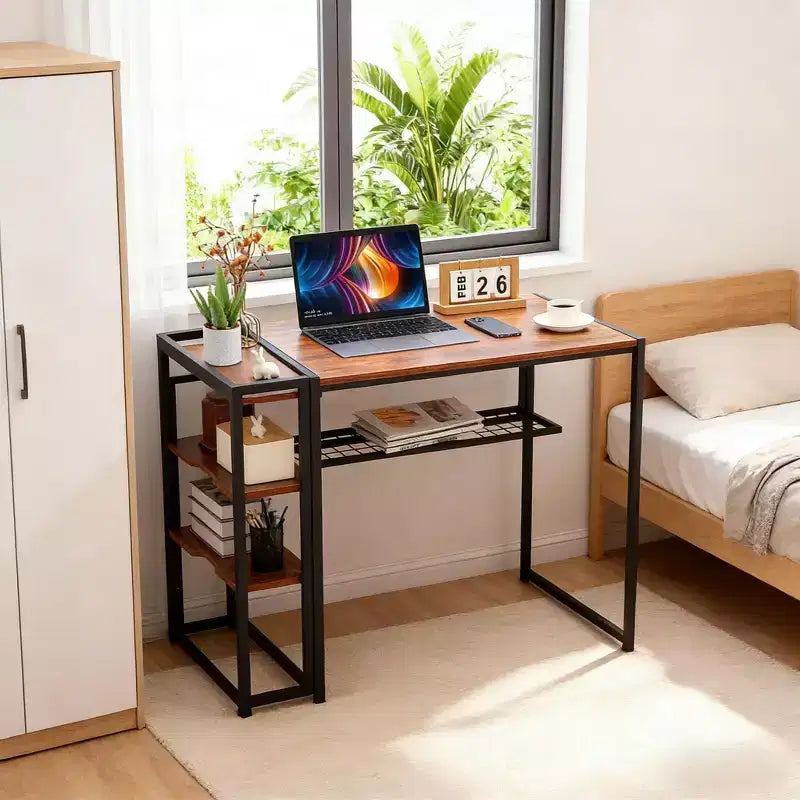 Bureau pliant de 89 cm avec étagère de rangement pour chambre et bureau à domicile