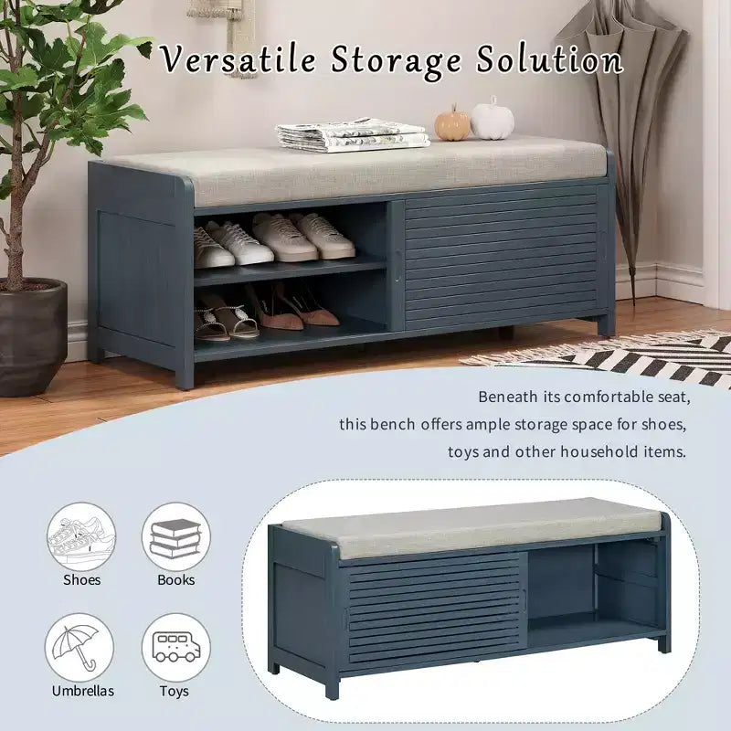 Banc à chaussures capitonné avec rangement à persiennes pour l'entrée, le salon et le couloir