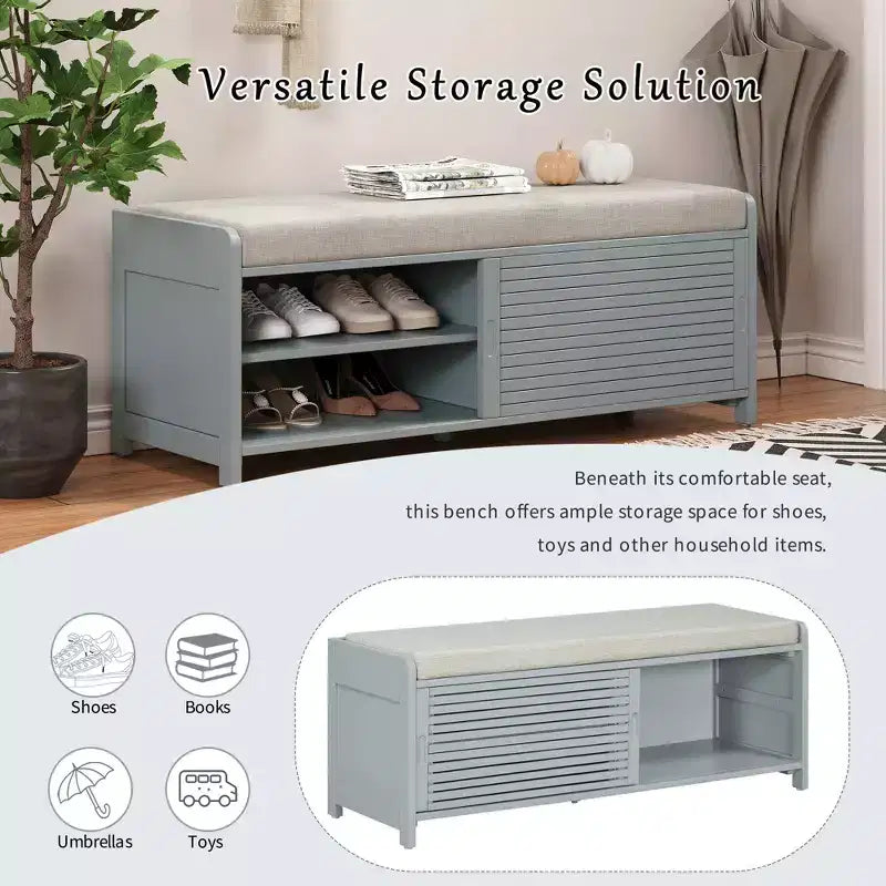 Banc à chaussures capitonné avec rangement à persiennes pour l'entrée, le salon et le couloir