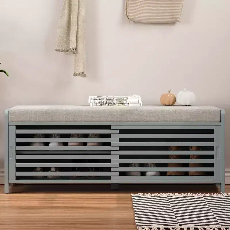 Banc à chaussures capitonné avec rangement à persiennes pour l'entrée, le salon et le couloir