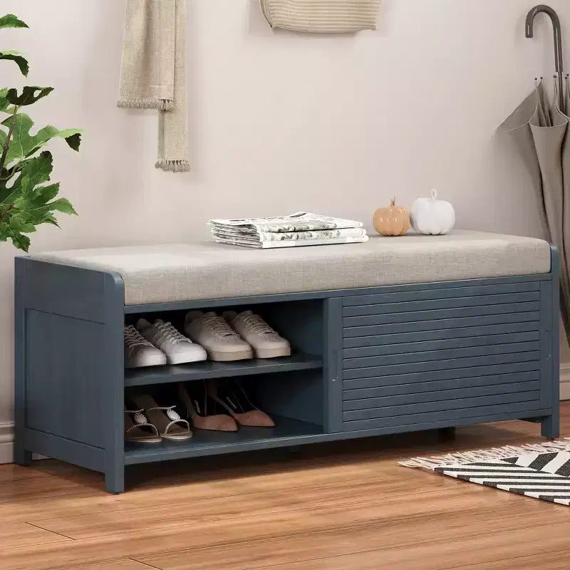 Banc à chaussures capitonné avec rangement à persiennes pour l'entrée, le salon et le couloir