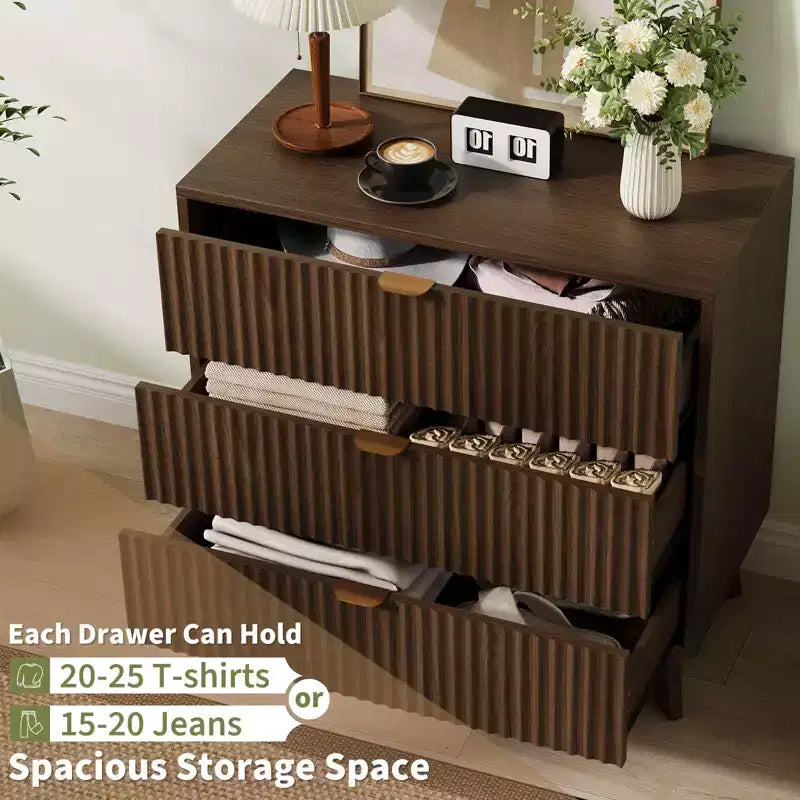 Commode à 3 tiroirs cannelés - Buffet multifonctionnel pour chambre ou salon - Grand espace de rangement, pour vêtements ou entrée