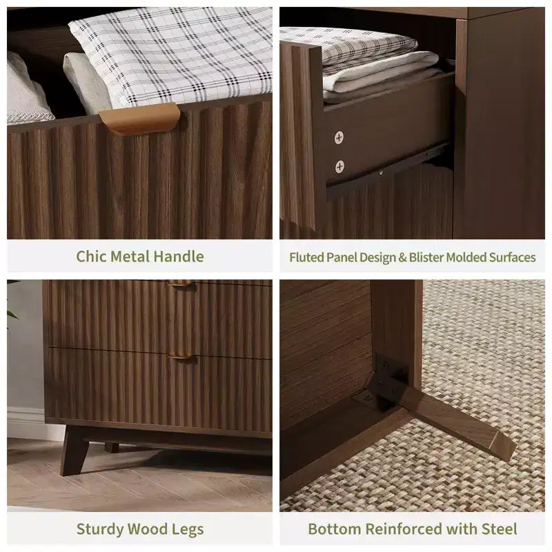 Commode à 3 tiroirs cannelés - Buffet multifonctionnel pour chambre ou salon - Grand espace de rangement, pour vêtements ou entrée