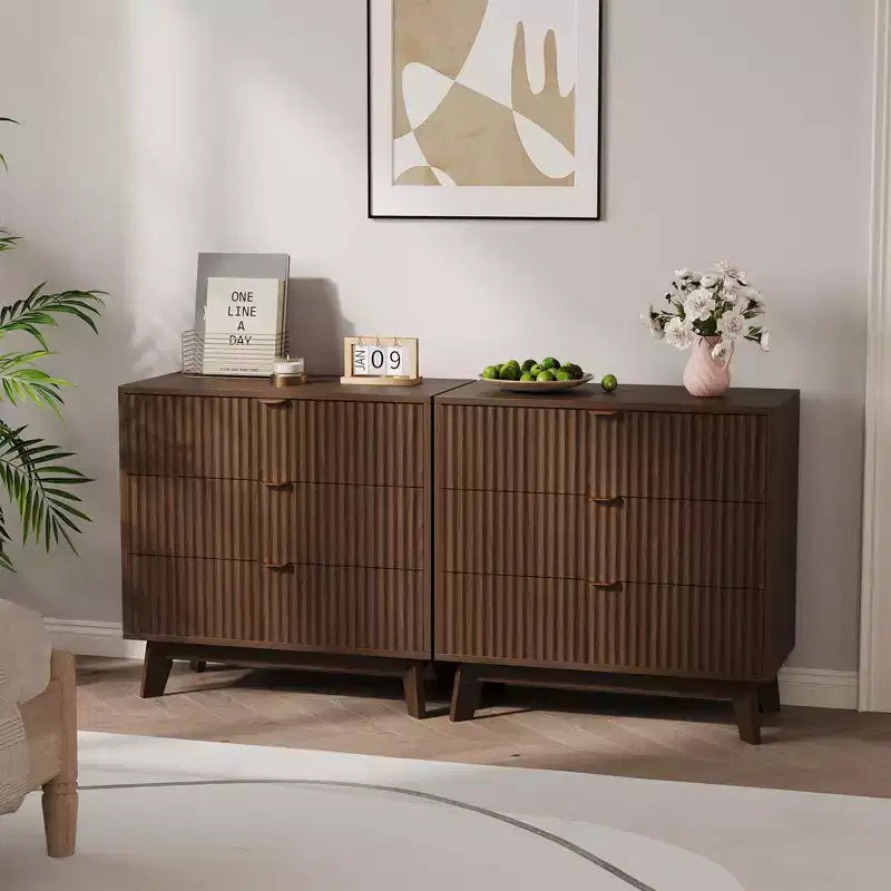 Commode à 3 tiroirs cannelés - Buffet multifonctionnel pour chambre ou salon - Grand espace de rangement, pour vêtements ou entrée