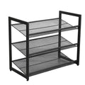 VIYET 24 Black 3-Tier Adjustable Metal Shoe Rack, Freestanding Storage Organizer with 4 Non-Slip End-Caps for Entryway, Front Door Entrance