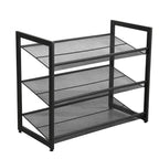 VIYET 24 Black 3-Tier Adjustable Metal Shoe Rack, Freestanding Storage Organizer with 4 Non-Slip End-Caps for Entryway, Front Door Entrance