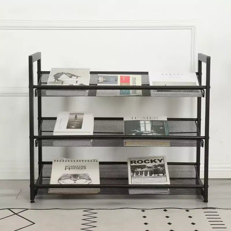 VIYET 24 Range-chaussures en métal réglable noir à 3 niveaux, organiseur de rangement autoportant avec 4 embouts antidérapants pour entrée, porte d'entrée