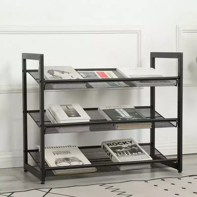VIYET 24 Range-chaussures en métal réglable noir à 3 niveaux, organiseur de rangement autoportant avec 4 embouts antidérapants pour entrée, porte d'entrée