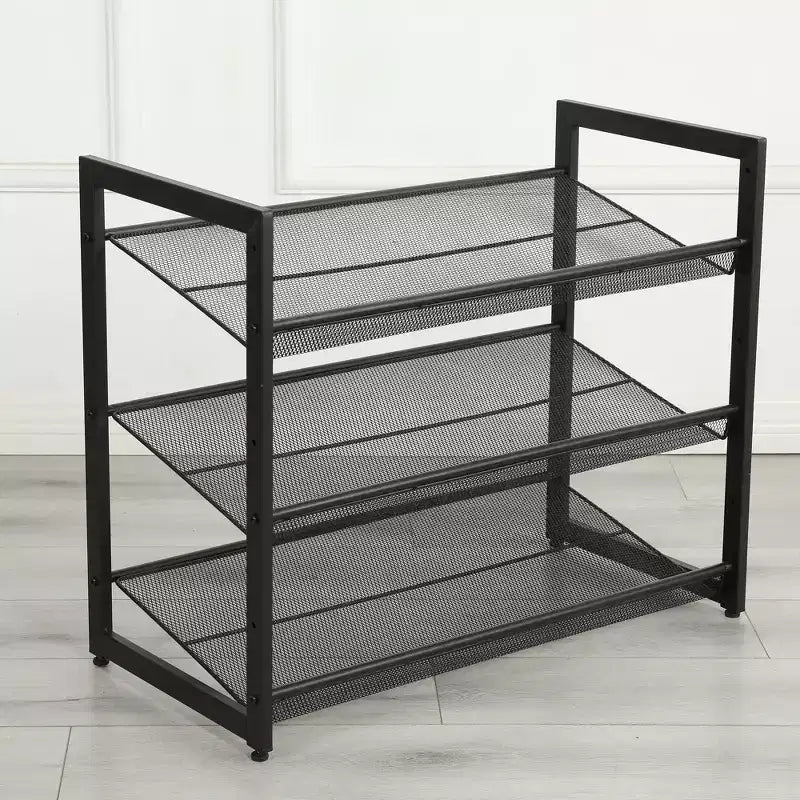 VIYET 24 Range-chaussures en métal réglable noir à 3 niveaux, organiseur de rangement autoportant avec 4 embouts antidérapants pour entrée, porte d'entrée