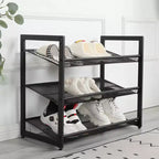 VIYET 24 Range-chaussures en métal réglable noir à 3 niveaux, organiseur de rangement autoportant avec 4 embouts antidérapants pour entrée, porte d'entrée