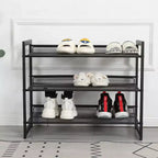 VIYET 24 Range-chaussures en métal réglable noir à 3 niveaux, organiseur de rangement autoportant avec 4 embouts antidérapants pour entrée, porte d'entrée