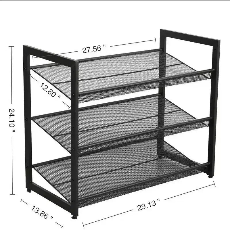 VIYET 24 Range-chaussures en métal réglable noir à 3 niveaux, organiseur de rangement autoportant avec 4 embouts antidérapants pour entrée, porte d'entrée