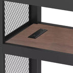 Lit mezzanine double XL Bellemave en métal avec bureau et escalier de rangement, lumières LED, ports USB, panneaux en filet de fer, cadre sans bruit, noir