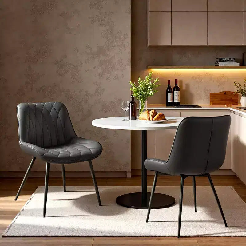 Dining Chairs Set of 2, Modern Dining Room Chairs with Thick Cushions, Upholstered Faux Leather Cushion Seat and Sturdy Metal Legs