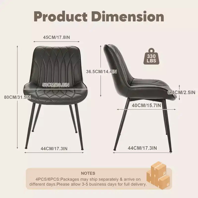 Lot de 2 chaises de salle à manger, chaises de salle à manger modernes avec coussins épais, assise rembourrée en similicuir et pieds en métal robustes
