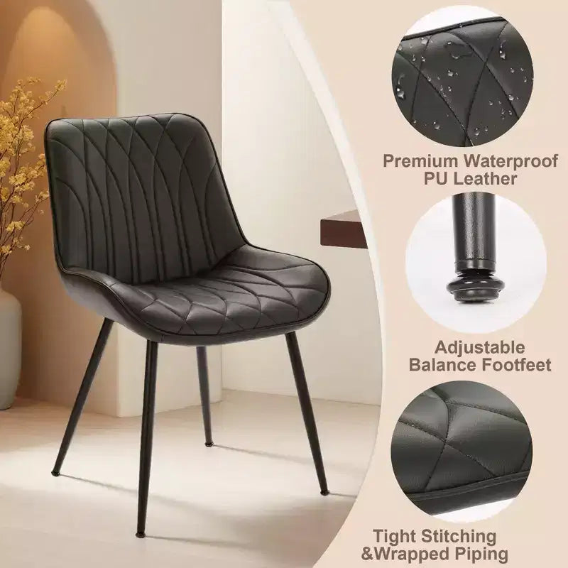 Lot de 2 chaises de salle à manger, chaises de salle à manger modernes avec coussins épais, assise rembourrée en similicuir et pieds en métal robustes