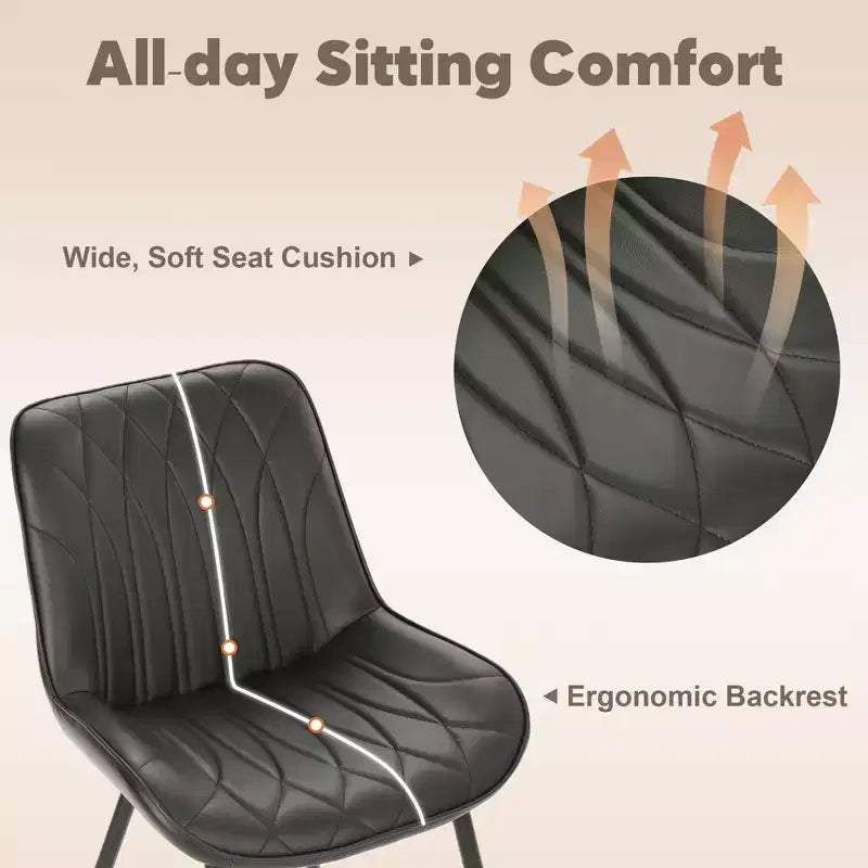 Lot de 2 chaises de salle à manger, chaises de salle à manger modernes avec coussins épais, assise rembourrée en similicuir et pieds en métal robustes