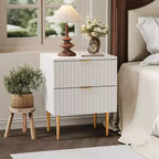 Table de chevet cannelée DobleePy avec 2 tiroirs de rangement, table de chevet moderne à base dorée pour chambre à coucher et appartement