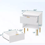 Table de chevet cannelée DobleePy avec 2 tiroirs de rangement, table de chevet moderne à base dorée pour chambre à coucher et appartement