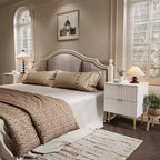Table de chevet cannelée DobleePy avec 2 tiroirs de rangement, table de chevet moderne à base dorée pour chambre à coucher et appartement