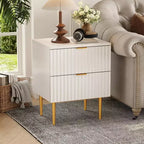 Table de chevet cannelée DobleePy avec 2 tiroirs de rangement, table de chevet moderne à base dorée pour chambre à coucher et appartement