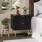 Table de chevet cannelée DobleePy avec 2 tiroirs de rangement, table de chevet moderne à base dorée pour chambre à coucher et appartement