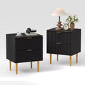 DobleePy Fluted Nightstand with 2 Storage Drawers, Gold Base Modern Bedside Table for Bedroom & Apartment