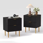 DobleePy Fluted Nightstand with 2 Storage Drawers, Gold Base Modern Bedside Table for Bedroom & Apartment