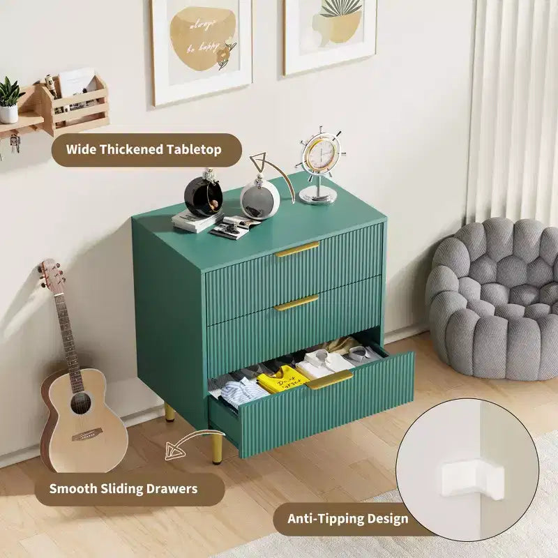 Commode de chambre à coucher moderne, commode en bois avec tiroirs de rangement et poignées et pieds en métal pour salon, entrée