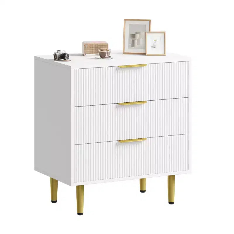 Commode de chambre à coucher moderne, commode en bois avec tiroirs de rangement et poignées et pieds en métal pour salon, entrée