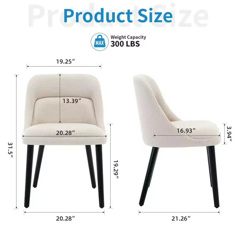 Lot de 2 chaises de salle à manger modernes rembourrées. Chaises d'appoint scandinaves en lin avec assise rembourrée et pieds en bois robustes pour cuisine, salle à manger, salon