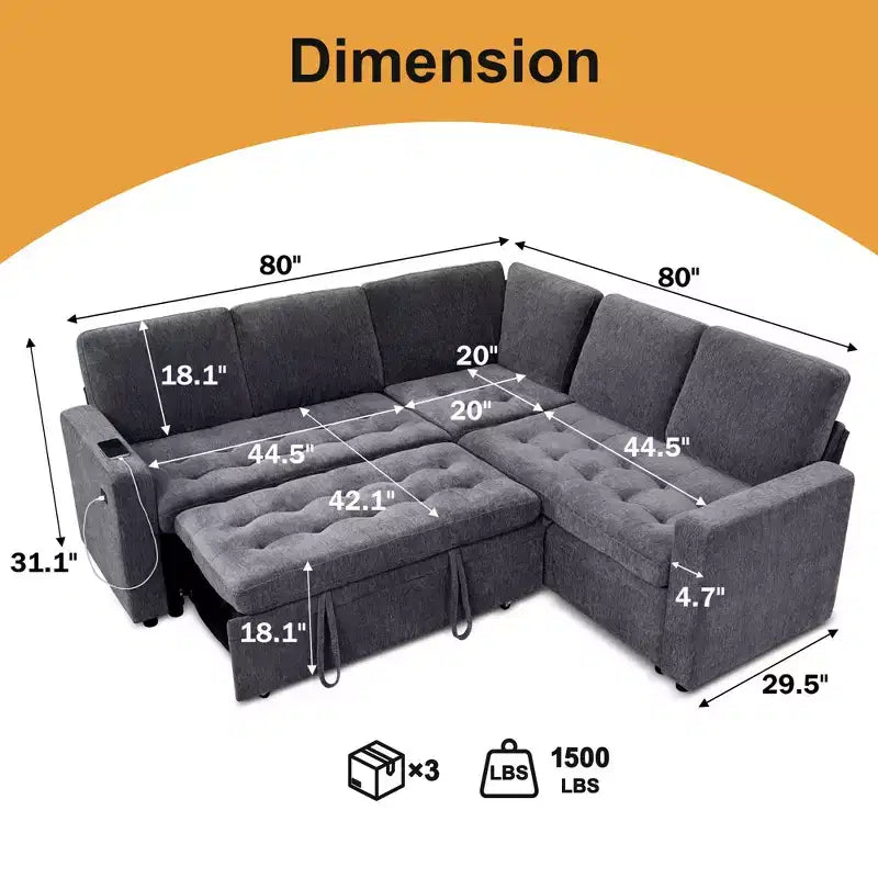 Canapé convertible 5 places Dyonery, canapé modulable, Chenille de haute qualité, avec espace de rangement dissimulé