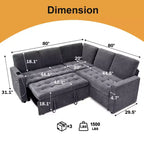 Canapé convertible 5 places Dyonery, canapé modulable, Chenille de haute qualité, avec espace de rangement dissimulé