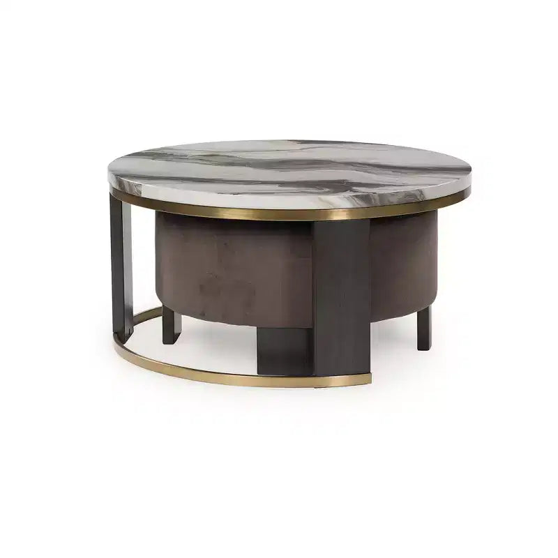 Table basse gigogne et ottoman Jazmore de Signature Design by Ashley, dessus en similicuir marbre avec cadre en laiton