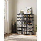 Boîtes à Chaussures, Organisateur de Rangement de Chaussures Empilable, Lot de 2 Meubles à Chaussures Intégrés, Pliables et Portables