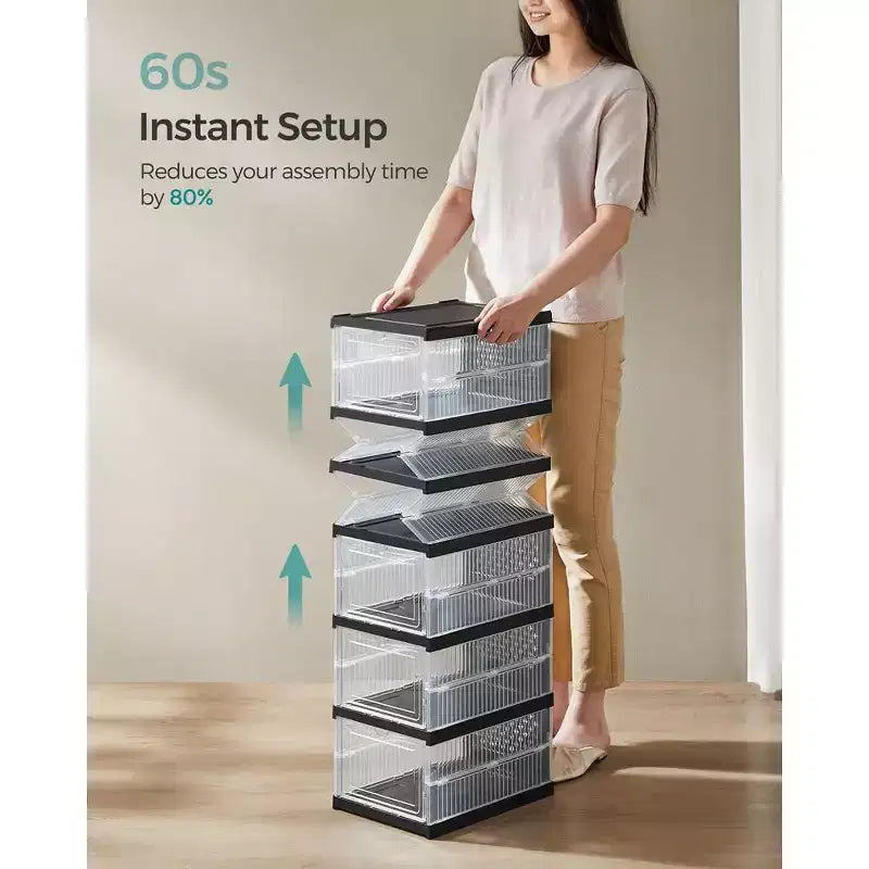 Boîtes à Chaussures, Organisateur de Rangement de Chaussures Empilable, Lot de 2 Meubles à Chaussures Intégrés, Pliables et Portables