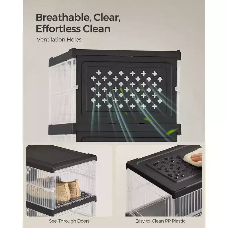 Boîtes à Chaussures, Organisateur de Rangement de Chaussures Empilable, Lot de 2 Meubles à Chaussures Intégrés, Pliables et Portables