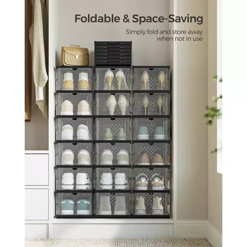 Boîtes à Chaussures, Organisateur de Rangement de Chaussures Empilable, Lot de 2 Meubles à Chaussures Intégrés, Pliables et Portables