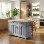 HomyCasa Îlot de cuisine roulant avec plateau en bois et armoires de rangement, Gris