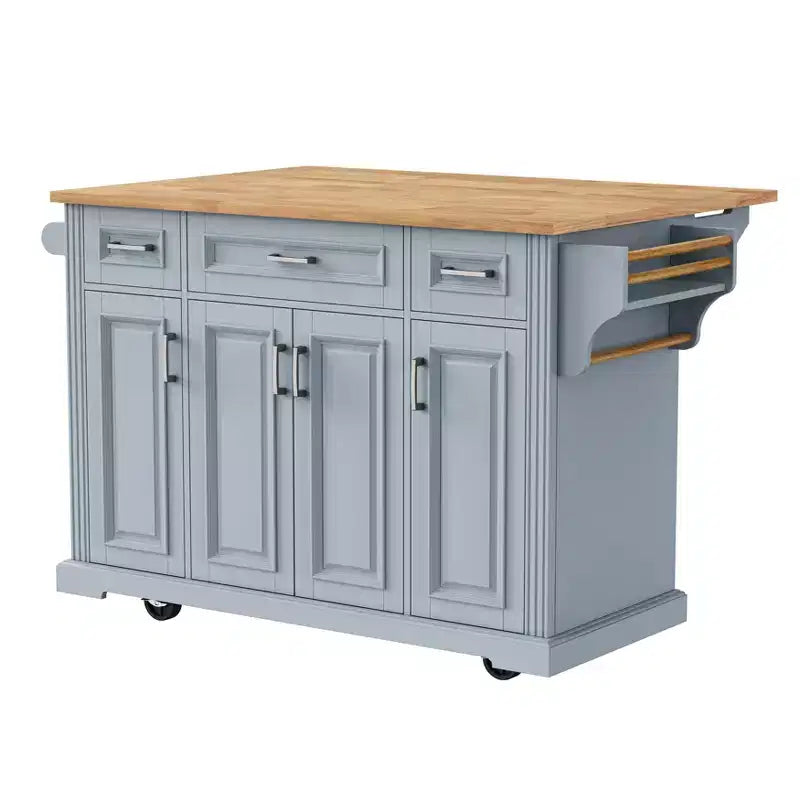 HomyCasa Îlot de cuisine roulant avec plateau en bois et armoires de rangement, Gris