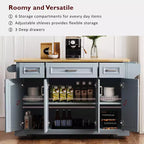 HomyCasa Îlot de cuisine roulant avec plateau en bois et armoires de rangement, Gris
